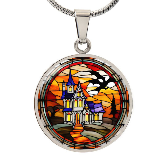 Halloween Haunted Home Necklace, Personalized Day of the Dead Jewelry Spooky Season Ghost Charm Pendant October Birthday Gift For Her or Him