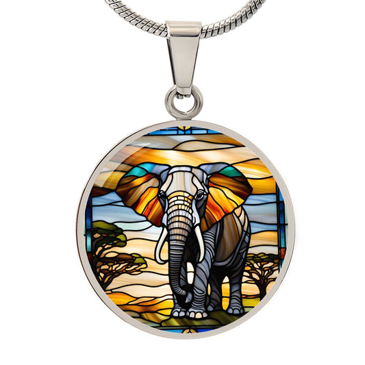 Elephant Faux Stained Glass Personalized Pendant Necklace Gift For Exotic Animal Lover Jewelry For Birthday Gift For Daughter Christmas Gift