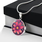 October Birth Flower Cosmos Psychedelic Art Pendant Necklace, Boho hippie Retro Floral Jewelry, Groovy Vintage Art Gift for Her