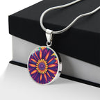 September Birth Flower Aster Psychedelic Art Pendant Necklace, Boho hippie Retro Floral Jewelry, Aster Groovy Vintage Art Gift for Her