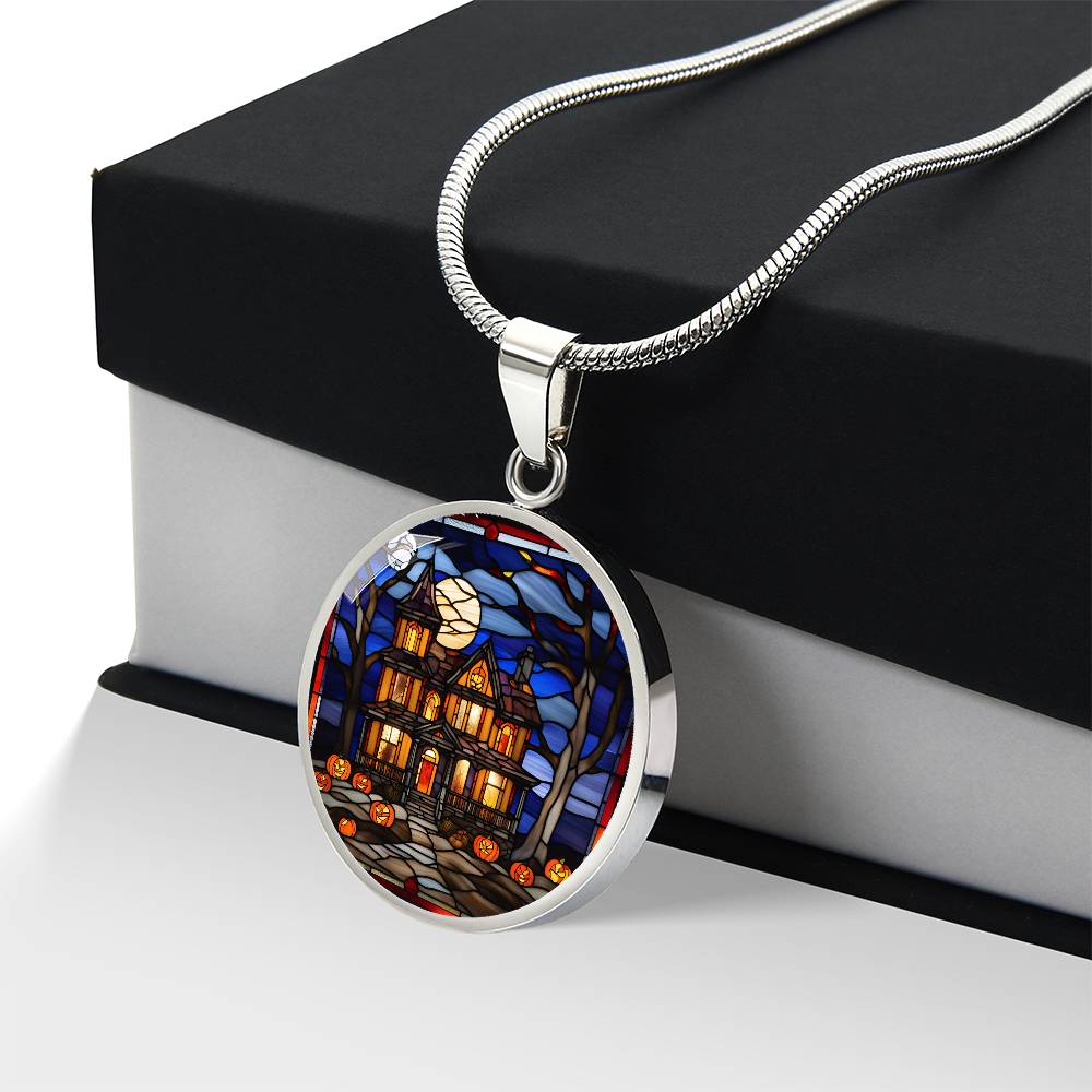 Halloween Haunted Home Necklace, Personalized Day of the Dead Jewelry Spooky Season Ghost Charm Pendant October Birthday Gift For Her or Him