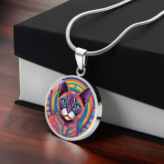 Siamese Cat Jewelry Gift For Cat Lover, Seal Siamese Cat, Feline Necklace, Pet Owner Cat Charm, Retro Trippy Art Pendant, Groovy Vintage Art