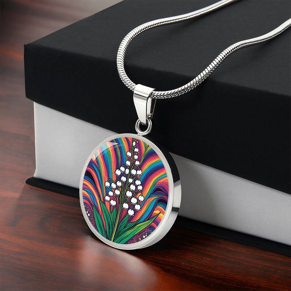 Lily of the Valley, May Birth Month Flower Pendant Necklace Gift, Floral Trippy Art, Daisies Vintage rave birth flower, Groovy Boho Hippie