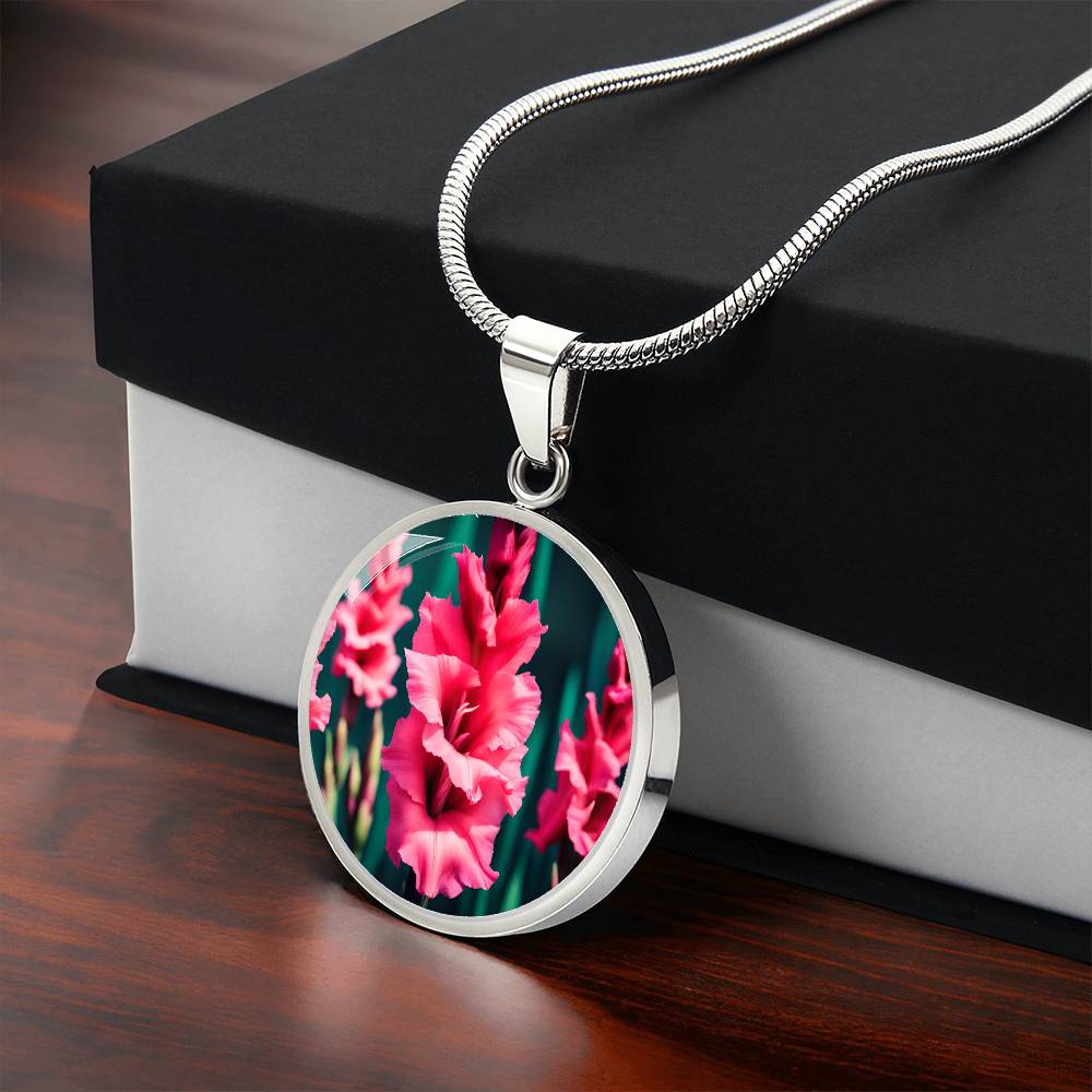 Gladiolus Birth Flower Necklace, August Birthflower Necklace, Engraved Flower Necklace, Mothers Day Gift & Valentines Gifts For Her