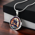 Halloween Haunted Home Necklace, Personalized Day of the Dead Jewelry Spooky Season Ghost Charm Pendant October Birthday Gift For Her or Him