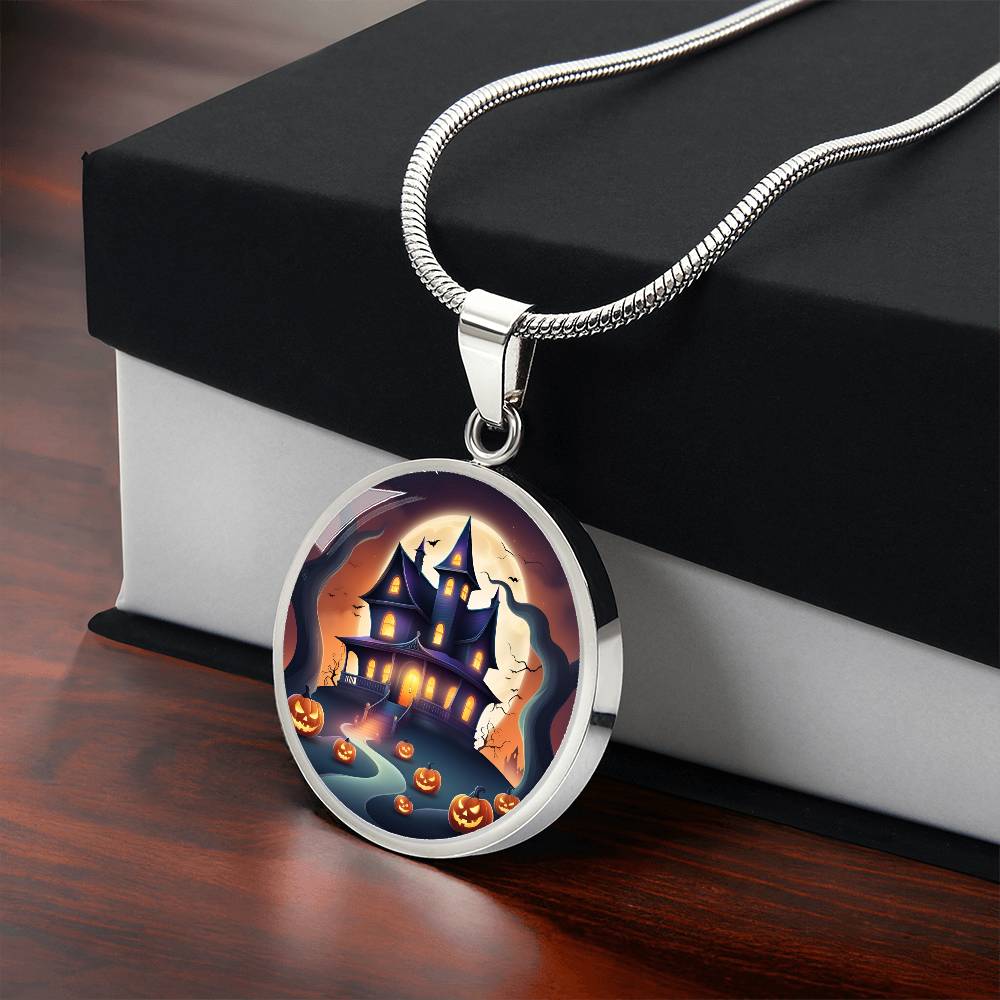 Halloween Haunted Home Necklace, Personalized Day of the Dead Jewelry Spooky Season Ghost Charm Pendant October Birthday Gift For Her or Him