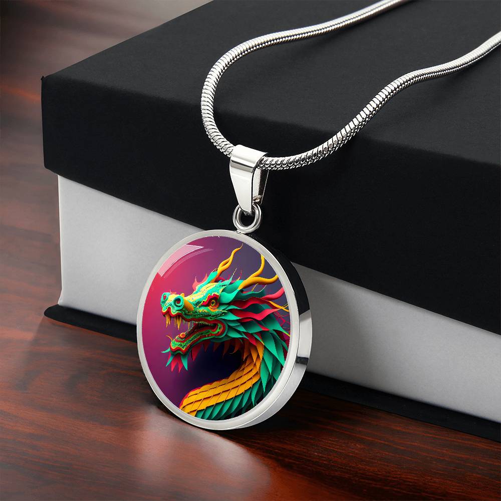 Dragon Pendant Necklace, Jewelry Gift, Chinese Zodiac Animal, 2024 Lunar New Year Pendant, Illuminated Mythical Celestial Dragon Guardian