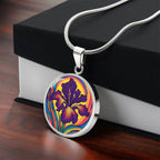 Iris Necklace, Birth Flower Necklace Silver, Birth Month Flower Necklace, Birth Flower Jewelry, February Birthday Gift, Engraved Necklace
