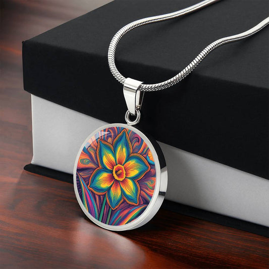 Daffodil Necklace, Personalized March Birth Month Flower Jewelry, Engravable Gold Floral Charm Pendant Gift For Birthdays & Mothers Day