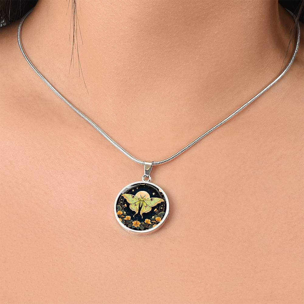 Luna moth pendant, Luna moth jewelry , Butterfly Celestial pendant, Lunar Cycle, Cottagecore insect jewelry, Metaphysical actias luna Chain