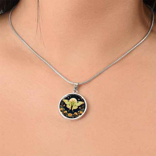 Luna moth pendant, Luna moth jewelry , Butterfly Celestial pendant, Lunar Cycle, Cottagecore insect jewelry, Metaphysical actias luna Chain