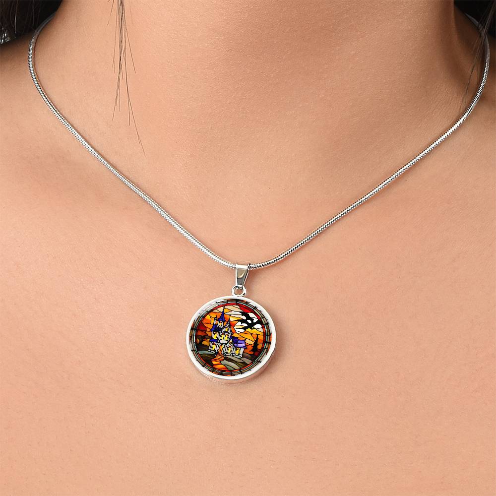 Halloween Haunted Home Necklace, Personalized Day of the Dead Jewelry Spooky Season Ghost Charm Pendant October Birthday Gift For Her or Him
