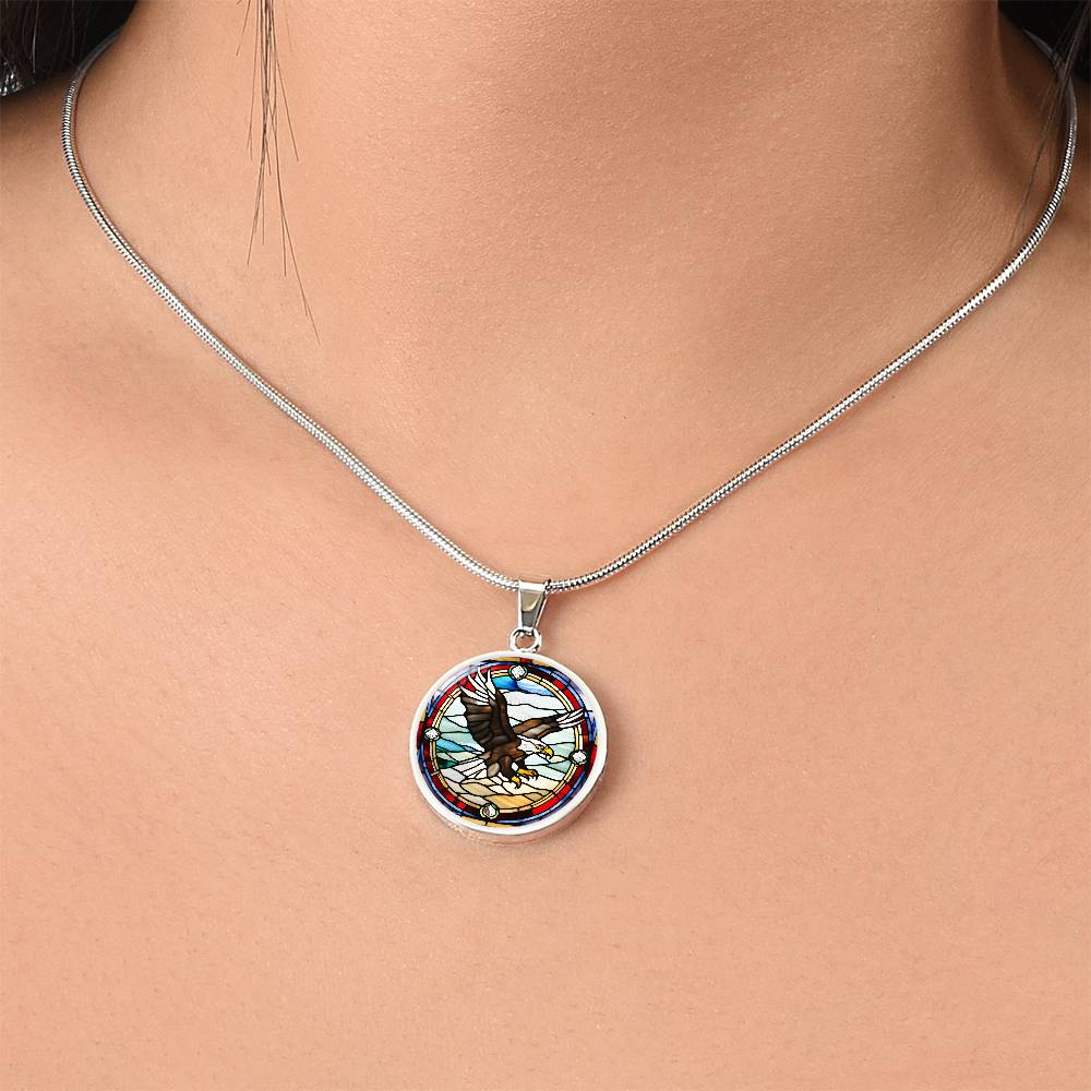 Bald Eagle Stained Glass Art Pendant Necklace Native American Jewelry Gift Zodiac Bird Charm Celtic Spirit Strength Gift for Her Mother Wife
