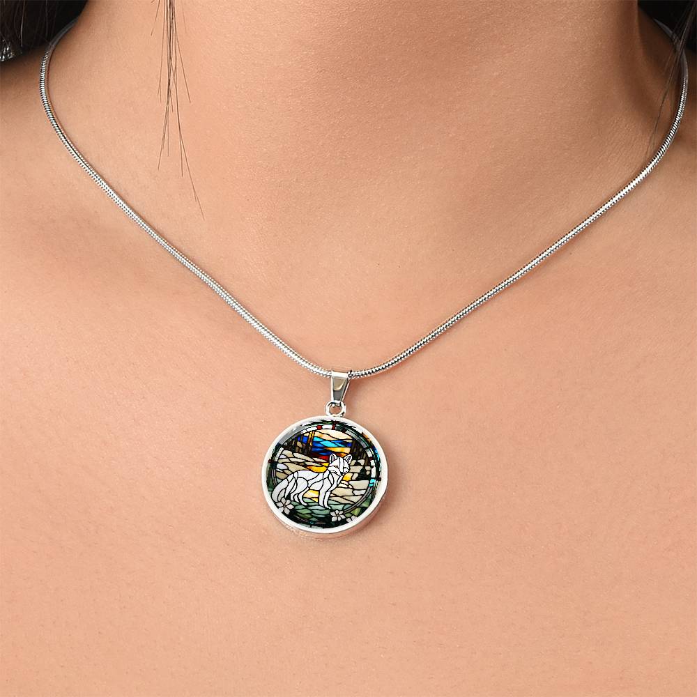 White Arctic Fox Engraved Celtic Native American Zodiac Animal Charm Pendant Personalized Necklace Protection Spirit Companion Jewelry Gift