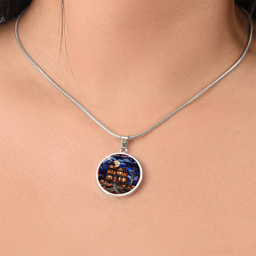 Halloween Haunted Home Necklace, Personalized Day of the Dead Jewelry Spooky Season Ghost Charm Pendant October Birthday Gift For Her or Him