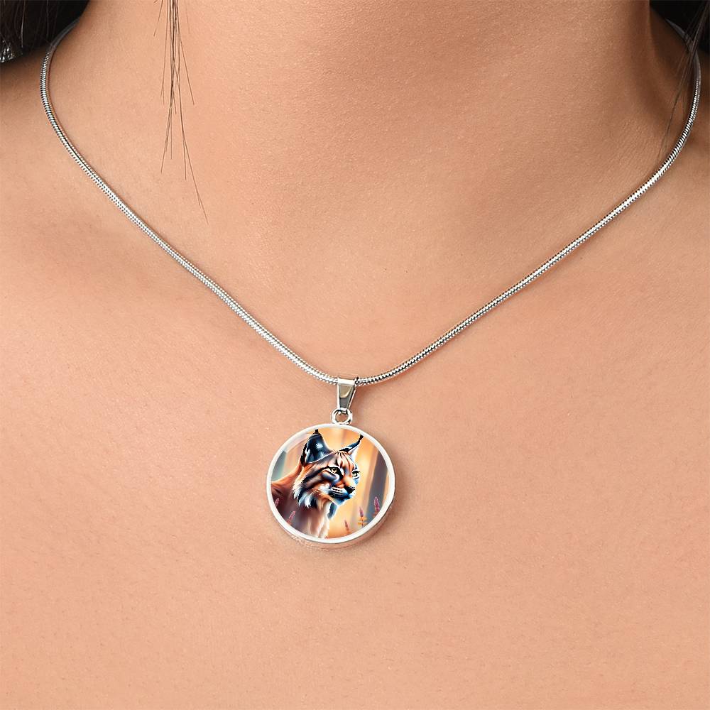 Lynx Pendant Necklace Personalized Engraved Celtic Cat Lover Jewelry Zodiac Charm Spirit Animal Mystical Wildcat Gift for Her Mother Wife