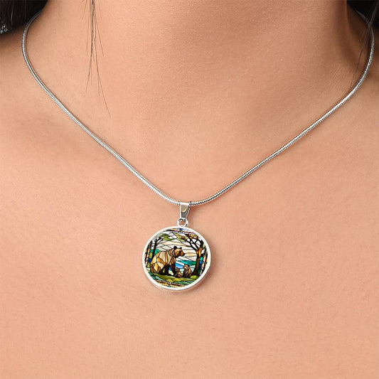 Mama Bear and Cub Stained Glass Personalized Pendant Necklace Gift For Mom Grandma Jewelry Momma Bear Baby Shower Gifts For Birthday