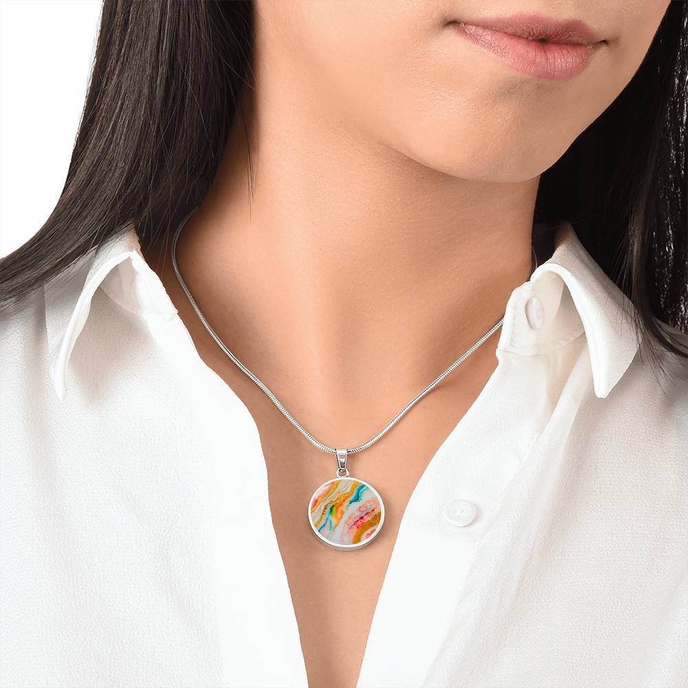 Agate Marble Fluid Art Texture Pendant Necklace Contemporary Glitter Design Rainbow Alcohol Ink Background Modern Abstract Colorful Art