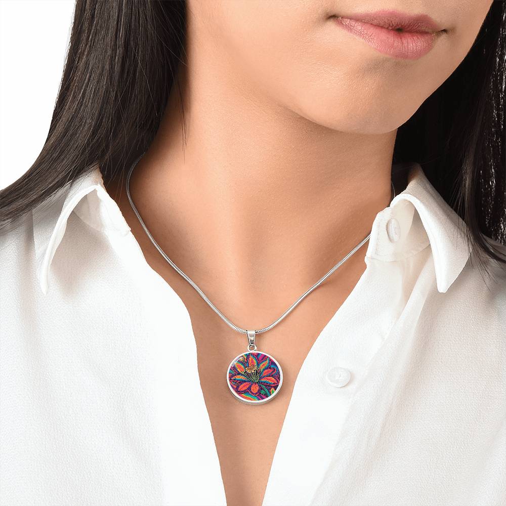 June Birth Flower Honeysuckle Psychedelic Art Pendant Necklace, Boho hippie Retro Floral Jewelry Honeysuckle Groovy Vintage Art Gift for Her