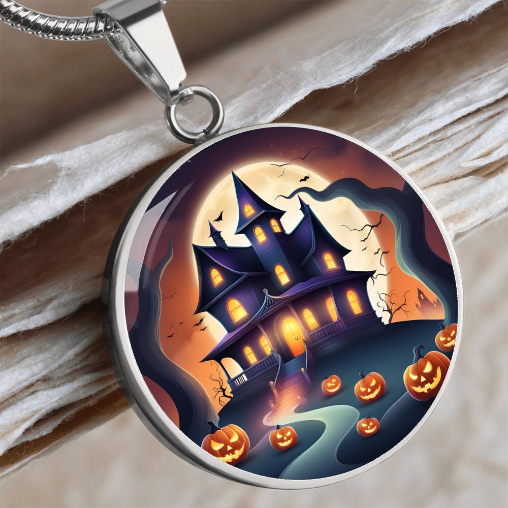 Halloween Haunted Home Necklace, Personalized Day of the Dead Jewelry Spooky Season Ghost Charm Pendant October Birthday Gift For Her or Him