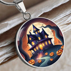 Halloween Haunted Home Necklace, Personalized Day of the Dead Jewelry Spooky Season Ghost Charm Pendant October Birthday Gift For Her or Him