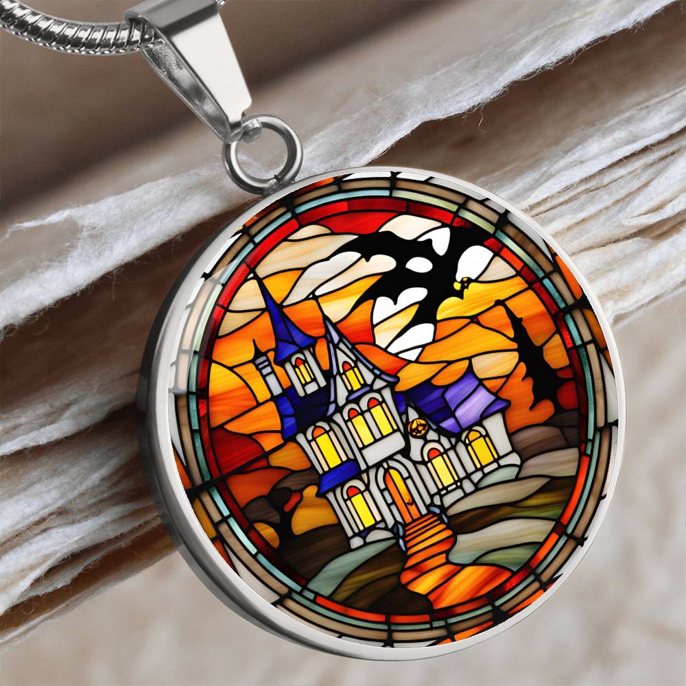 Halloween Haunted Home Necklace, Personalized Day of the Dead Jewelry Spooky Season Ghost Charm Pendant October Birthday Gift For Her or Him