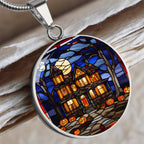 Halloween Haunted Home Necklace, Personalized Day of the Dead Jewelry Spooky Season Ghost Charm Pendant October Birthday Gift For Her or Him