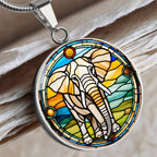 Elephant Faux Stained Glass Personalized Pendant Necklace Gift For Exotic Animal Lover Jewelry For Birthday Gift For Daughter Christmas Gift