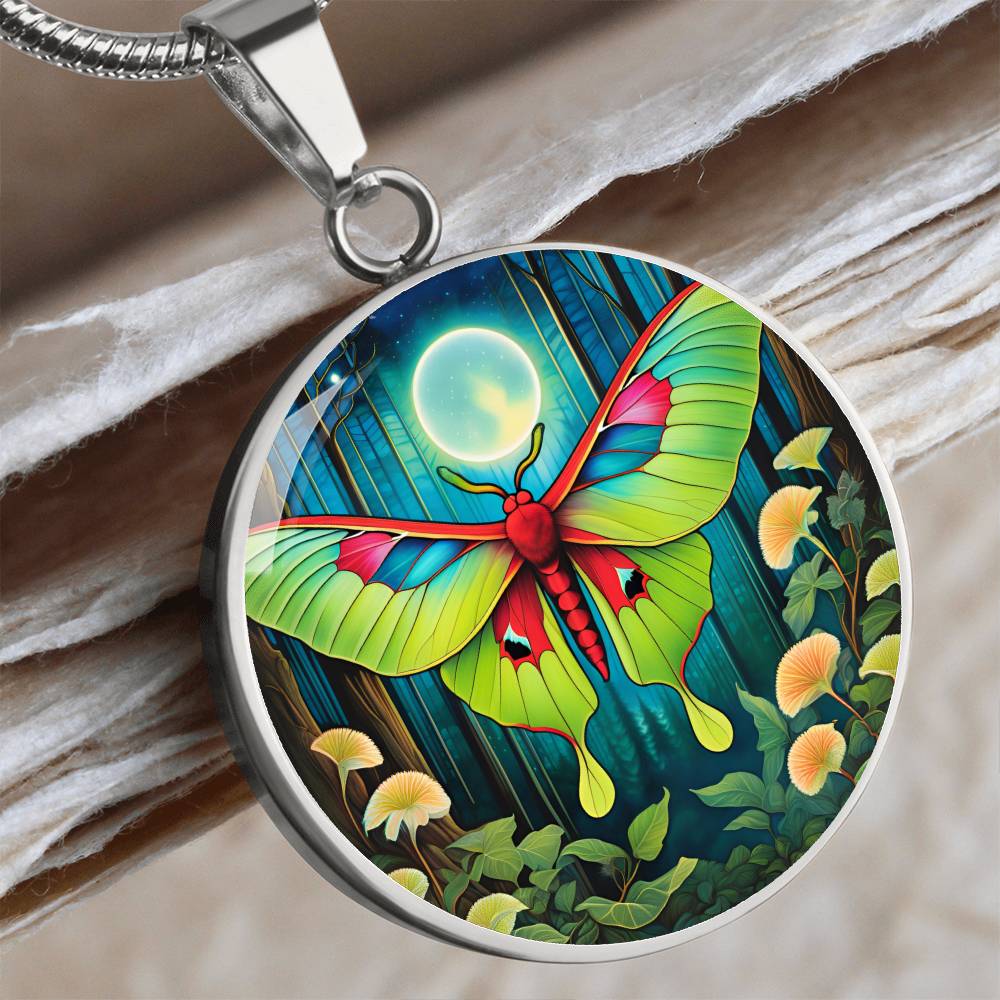 Luna moth pendant, Luna moth jewelry , Butterfly Celestial pendant, Lunar Cycle, Cottagecore insect jewelry, Metaphysical actias luna Chain