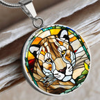 Jaguar Engraved Celtic Native American Zodiac Animal Charm Pendant Stained Glass Art Necklace Protection Spirit Dream Cat Jewelry Gift