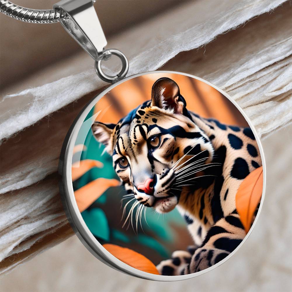 Clouded Leopard Pendant Necklace Personalized Engraved Animal Lover Jewelry Zodiac Charm Spirit Animal Resilience Gift for Her Mother Wife