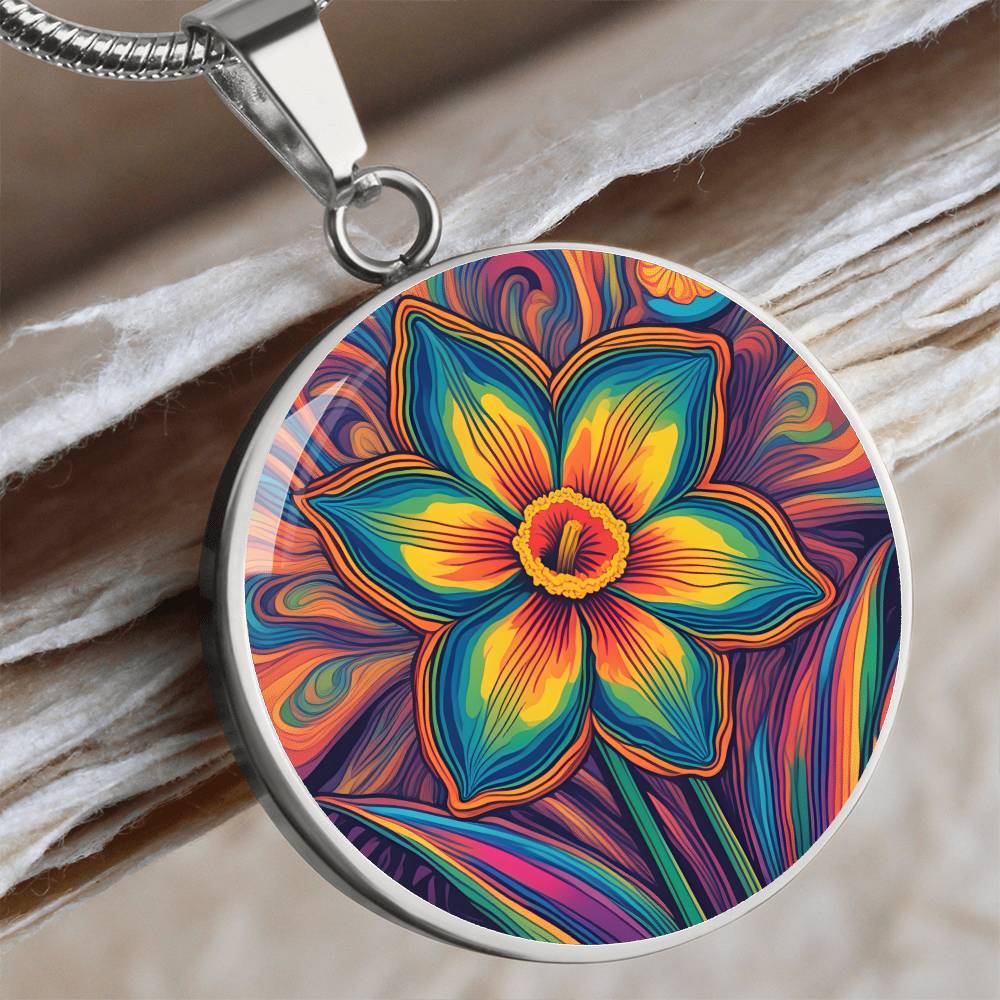 Daffodil Necklace, Personalized March Birth Month Flower Jewelry, Engravable Gold Floral Charm Pendant Gift For Birthdays & Mothers Day