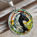 Black Stallion Pendant Necklace Horse Chinese Zodiac Animal Pendant Stained Glass Pony Art Jewelry Horse Lover Gift Dream Spirit Animal