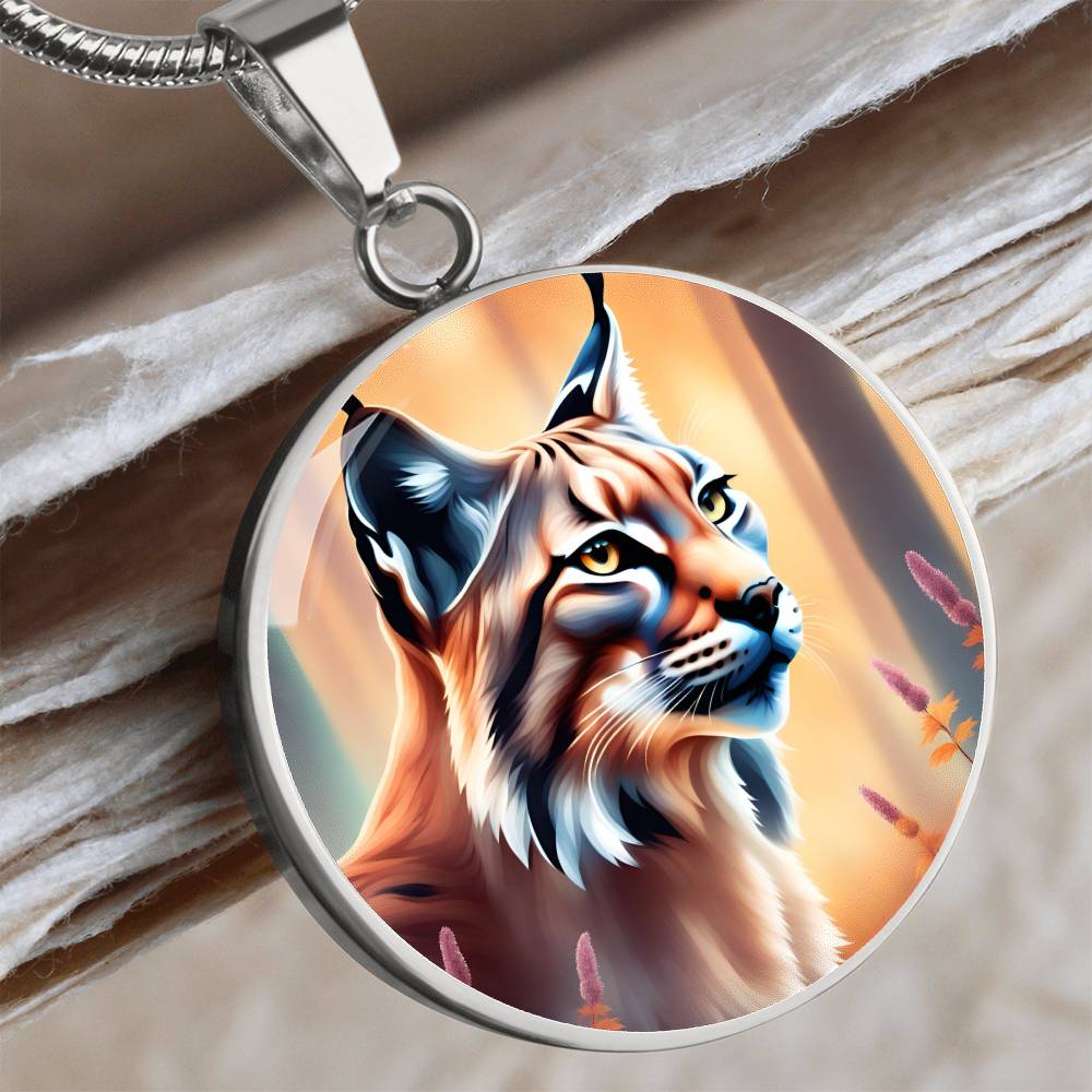 Lynx Pendant Necklace Personalized Engraved Celtic Cat Lover Jewelry Zodiac Charm Spirit Animal Mystical Wildcat Gift for Her Mother Wife