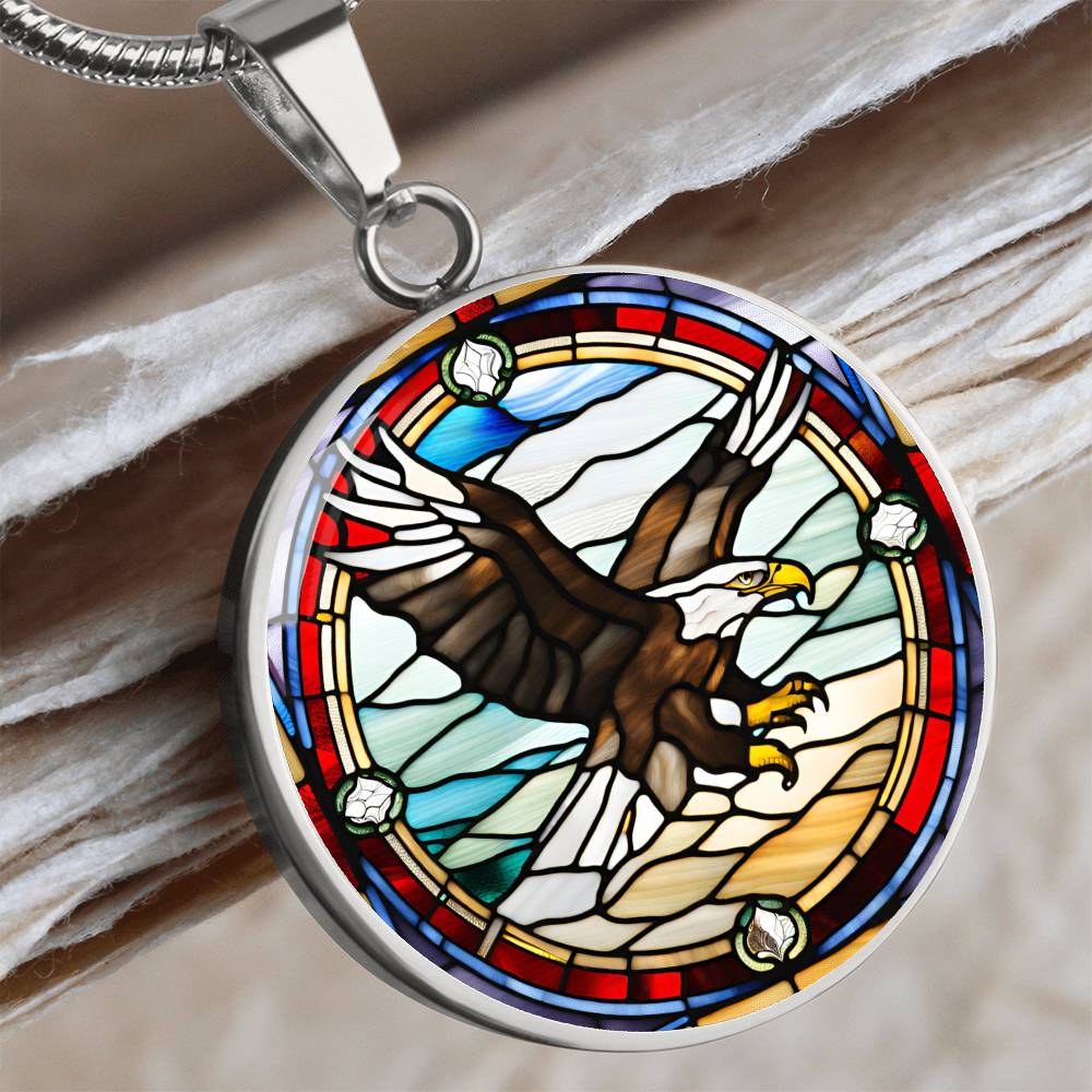 Bald Eagle Stained Glass Art Pendant Necklace Native American Jewelry Gift Zodiac Bird Charm Celtic Spirit Strength Gift for Her Mother Wife