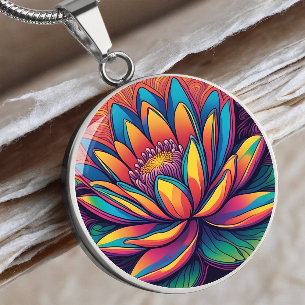 Water Lily Necklace July Birth Month Flower Jewelry Plant Lover Gift Engraved Gold Floral Pendant Valentines & Mothers Day Nature Lover Gift