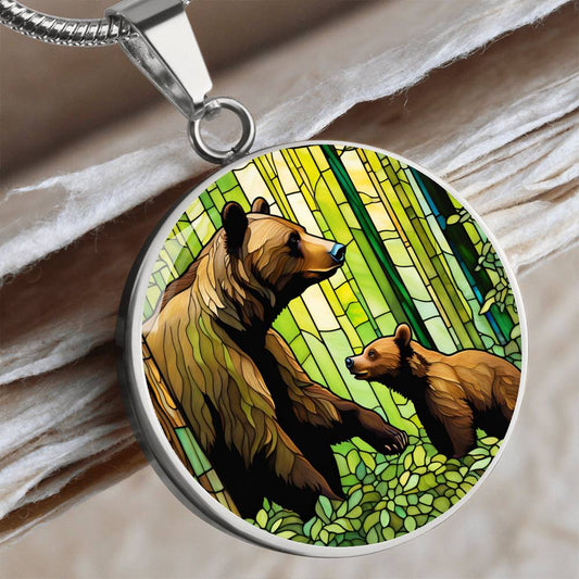 Personalized Pendant Necklace Gift For Mom Grandma Mama Bear and Cub Forest Nature Wildlife Jewelry Momma Bear Baby Shower Gift For Birthday
