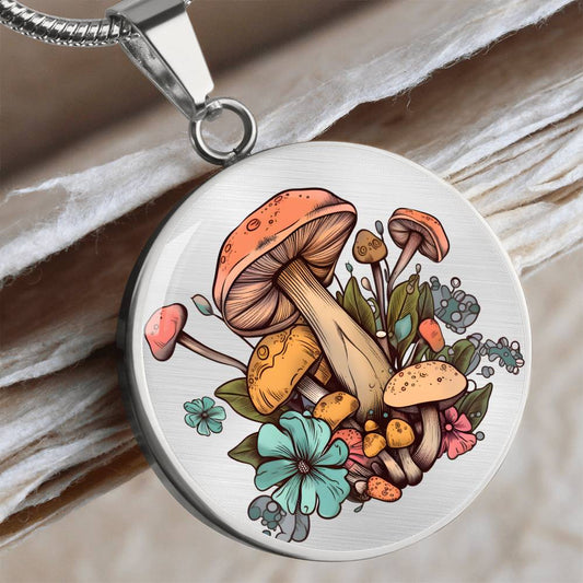Pendant Necklace Cottagecore Mushrooms Illustration Mushroom Autumn Watercolor Nature Cute Fungi Forest Floral Magic Plant Colorful Woodland