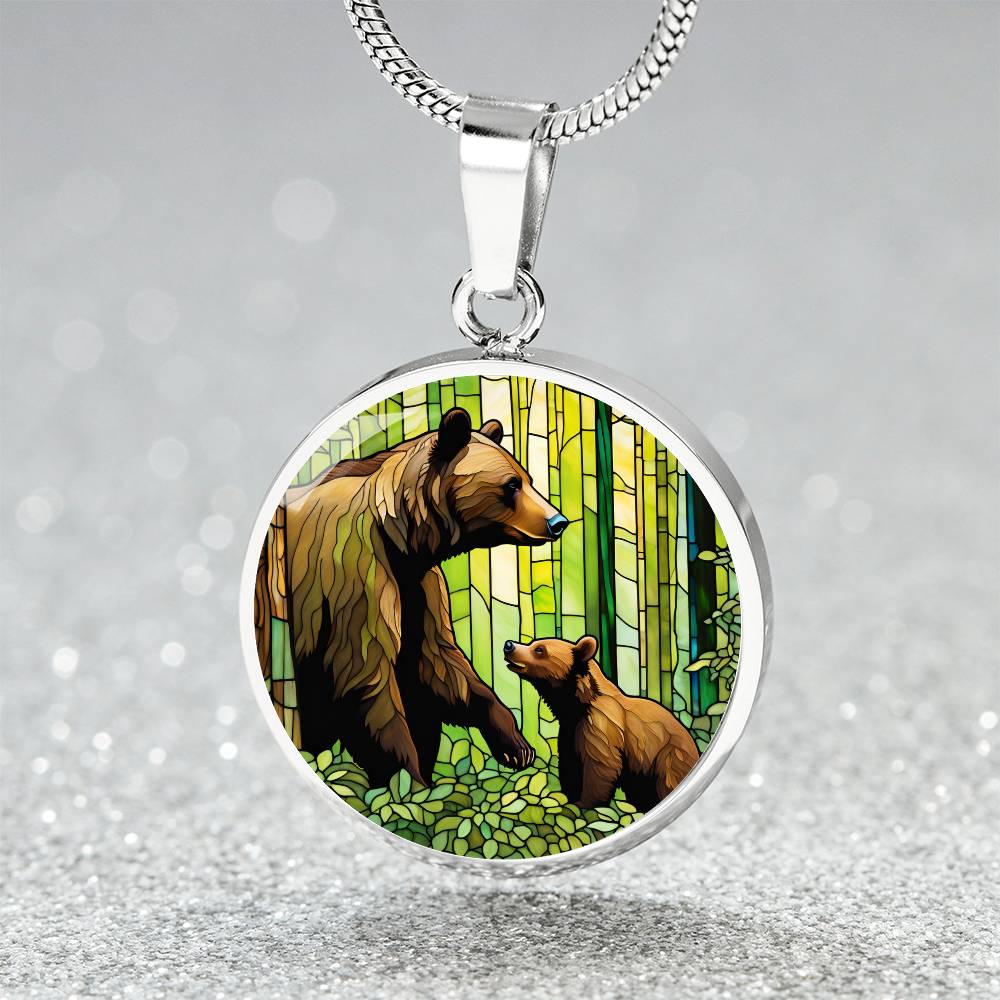 Personalized Pendant Necklace Gift For Mom Grandma Mama Bear and Cub Forest Nature Wildlife Jewelry Momma Bear Baby Shower Gift For Birthday