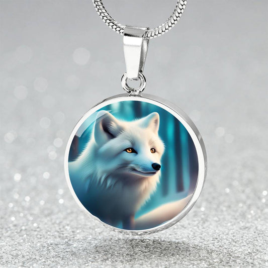 White Arctic Fox Engraved Celtic Native American Zodiac Animal Charm Pendant Personalized Necklace Protection Spirit Companion Jewelry Gift