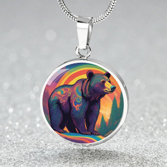 Dreamy Bear Pendant Necklace Gift, Magical Forest Wildlife Jewelry Moonlit Twilight Pastel Flowers Gift For Mom Grandma Mama Bear birthday
