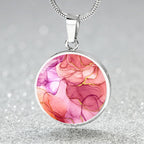 Alcohol Ink Pendant Necklace Pink Purple Gold Wanderlust Jewelry Trendy Fluid Art Colorful Abstract Backgroud Stainless Steel Gold Base