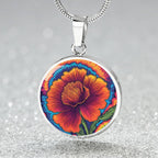 Birthflower Carnation Necklace, January Birth Flower Necklace, Flower Design Circle Pendant Mothers Day Necklace & Valentines Gifts For Her