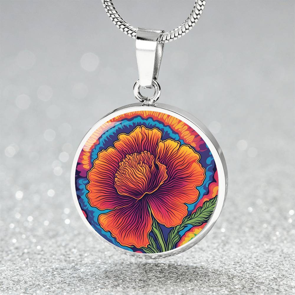 Birthflower Carnation Necklace, January Birth Flower Necklace, Flower Design Circle Pendant Mothers Day Necklace & Valentines Gifts For Her