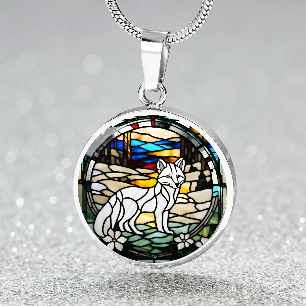White Arctic Fox Engraved Celtic Native American Zodiac Animal Charm Pendant Personalized Necklace Protection Spirit Companion Jewelry Gift