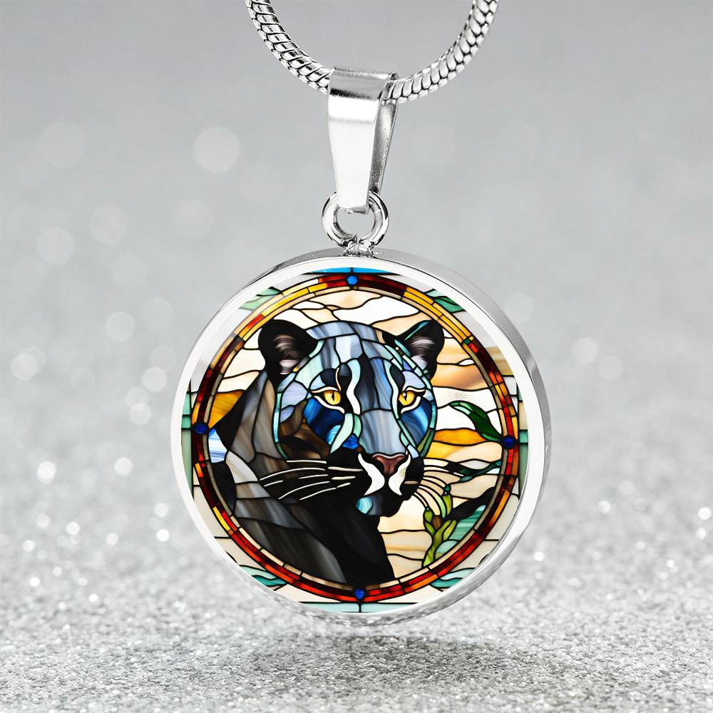 Jaguar Engraved Celtic Native American Zodiac Animal Charm Pendant Stained Glass Art Necklace Protection Spirit Dream Cat Jewelry Gift