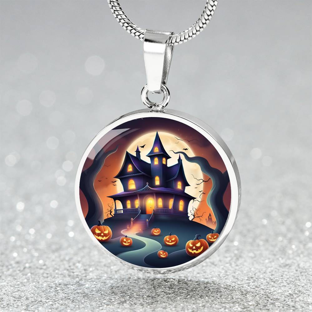 Halloween Haunted Home Necklace, Personalized Day of the Dead Jewelry Spooky Season Ghost Charm Pendant October Birthday Gift For Her or Him