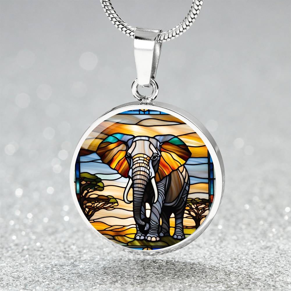 Elephant Faux Stained Glass Personalized Pendant Necklace Gift For Exotic Animal Lover Jewelry For Birthday Gift For Daughter Christmas Gift