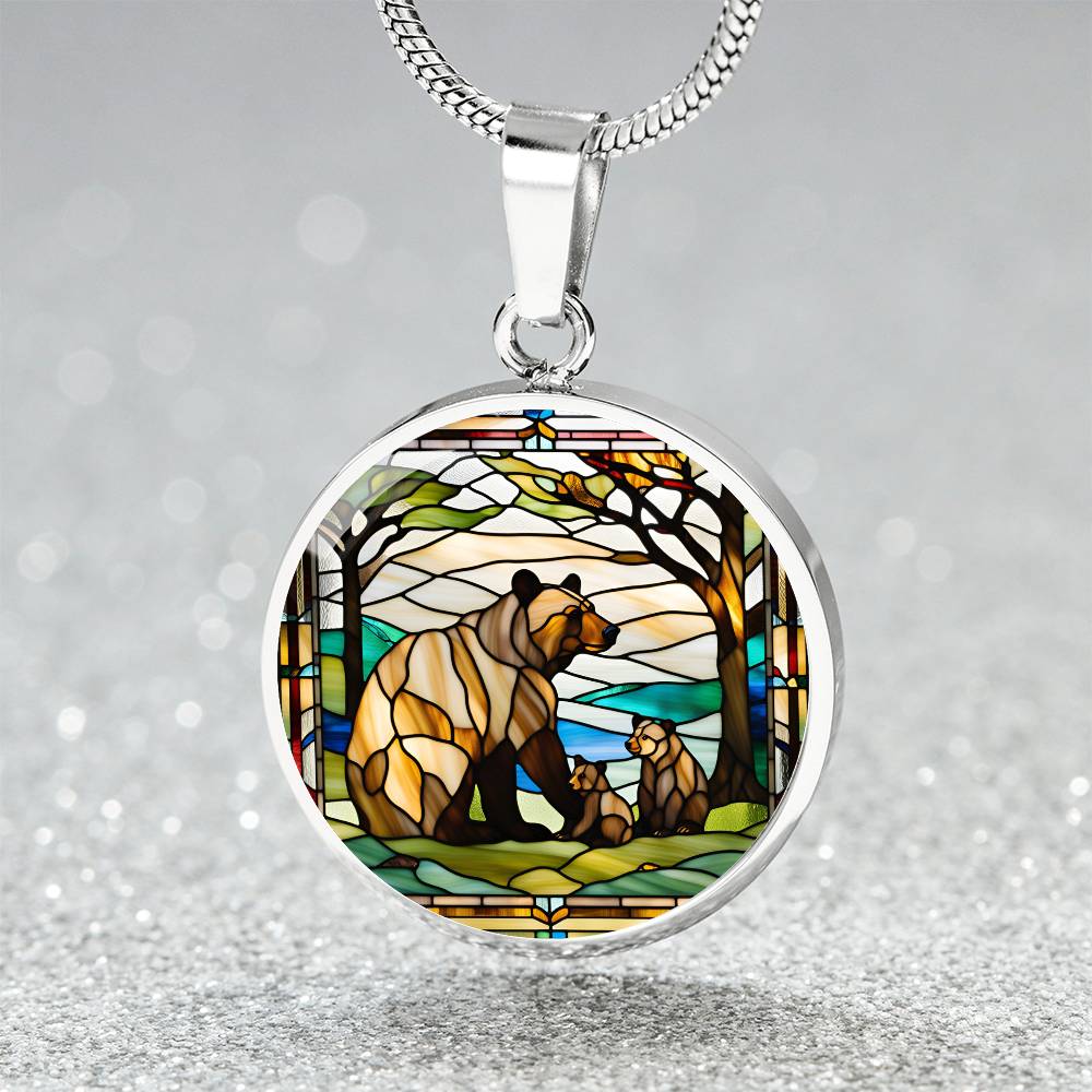 Mama Bear and Cub Stained Glass Personalized Pendant Necklace Gift For Mom Grandma Jewelry Momma Bear Baby Shower Gifts For Birthday