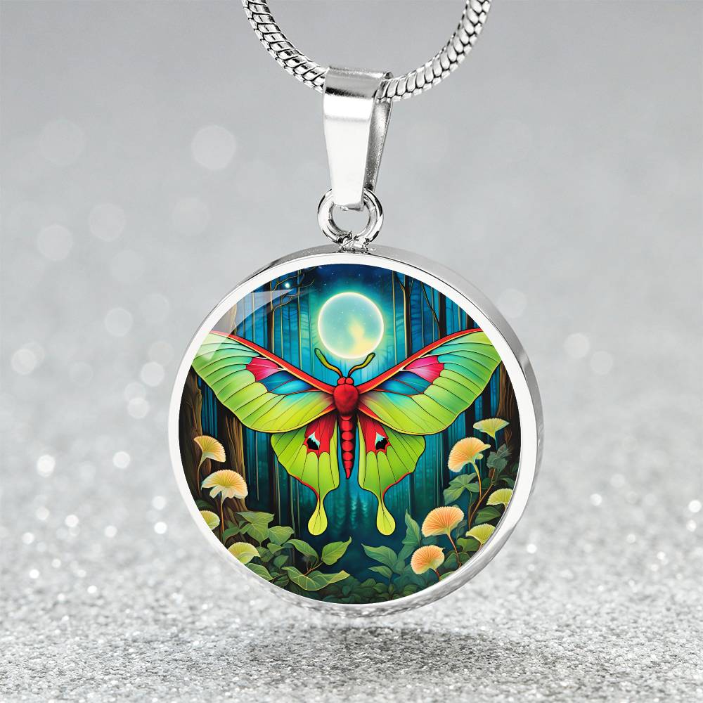 Luna moth pendant, Luna moth jewelry , Butterfly Celestial pendant, Lunar Cycle, Cottagecore insect jewelry, Metaphysical actias luna Chain